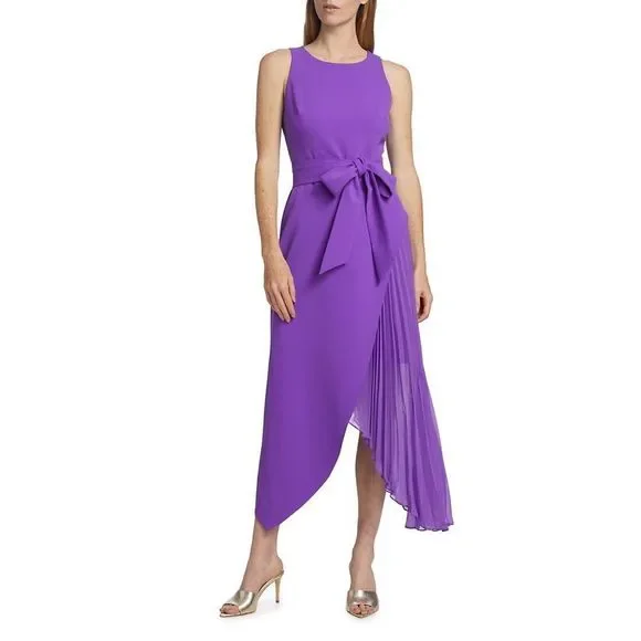 Badgley Mischka Belted Tulip-Skirt Midi-Dress US 12 $475